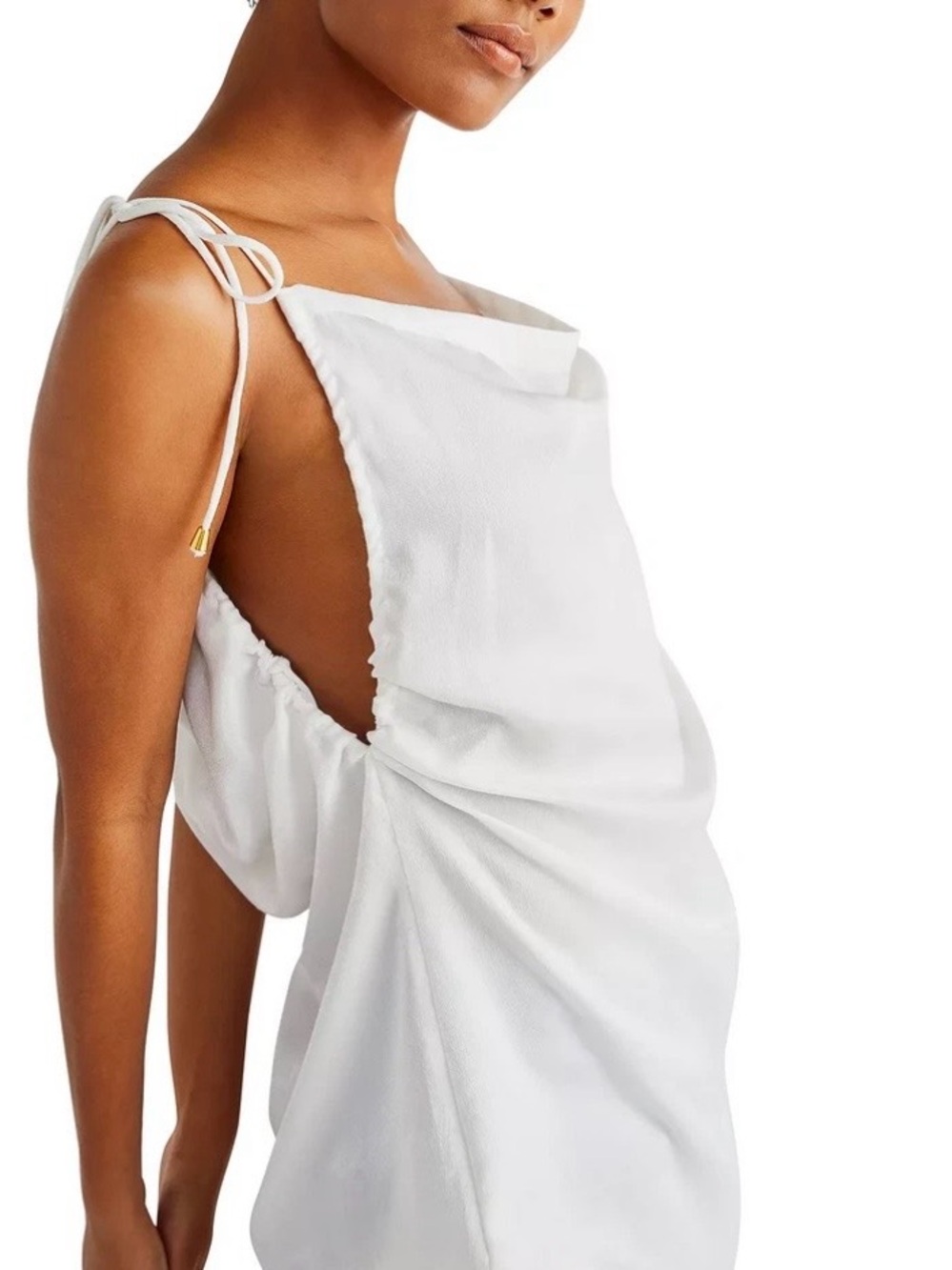 Free People White Hattie Silky Tie-Shoulder Cowl Neck Tunic Tank NWTS Sz M - Picture 2 of 9